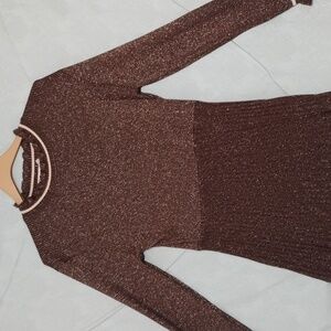 Elegant Brown sweater Long Sleeve Dress